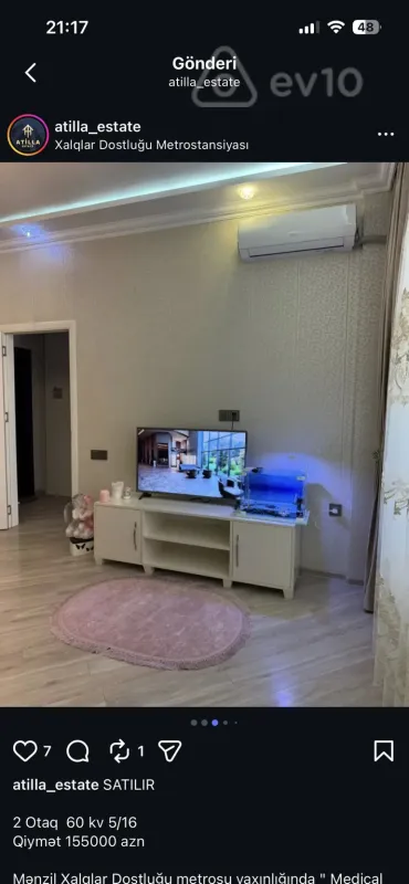 Kirayə verilir 2 otaqlı yeni tikili 65 m²