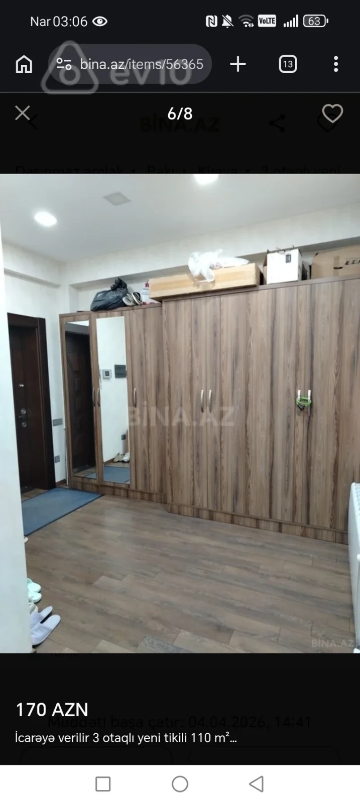 Kirayə verilir 3 otaqlı yeni tikili 110 m²
