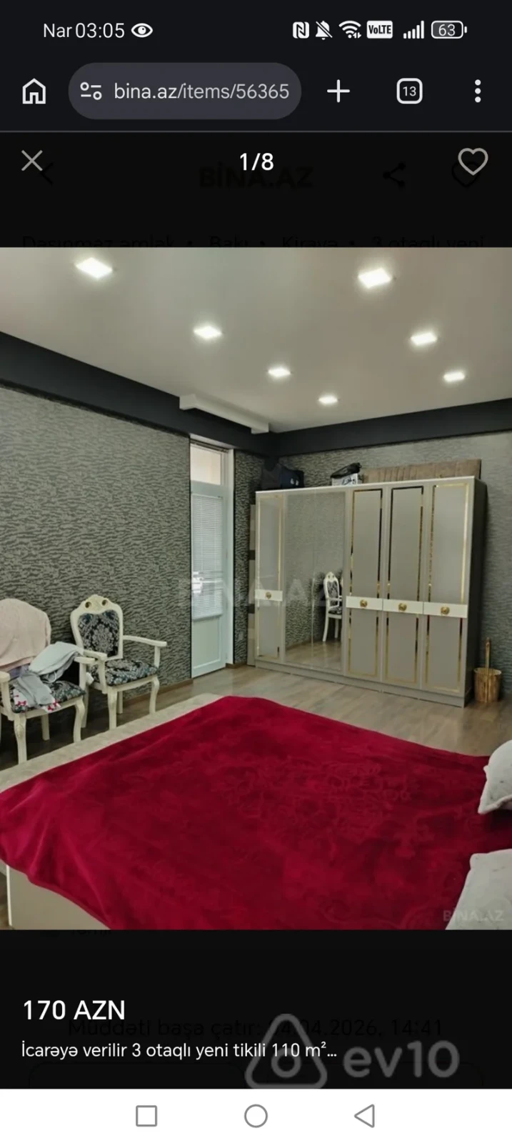 Kirayə verilir 3 otaqlı yeni tikili 110 m²