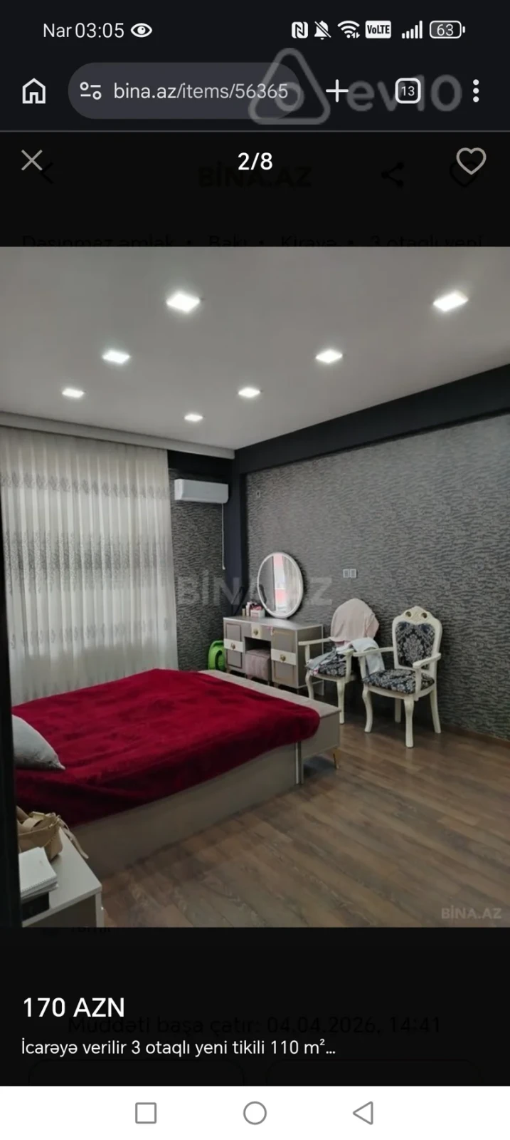 Kirayə verilir 3 otaqlı yeni tikili 110 m²