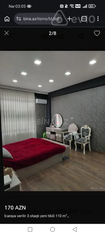 Kirayə verilir 3 otaqlı yeni tikili 110 m²