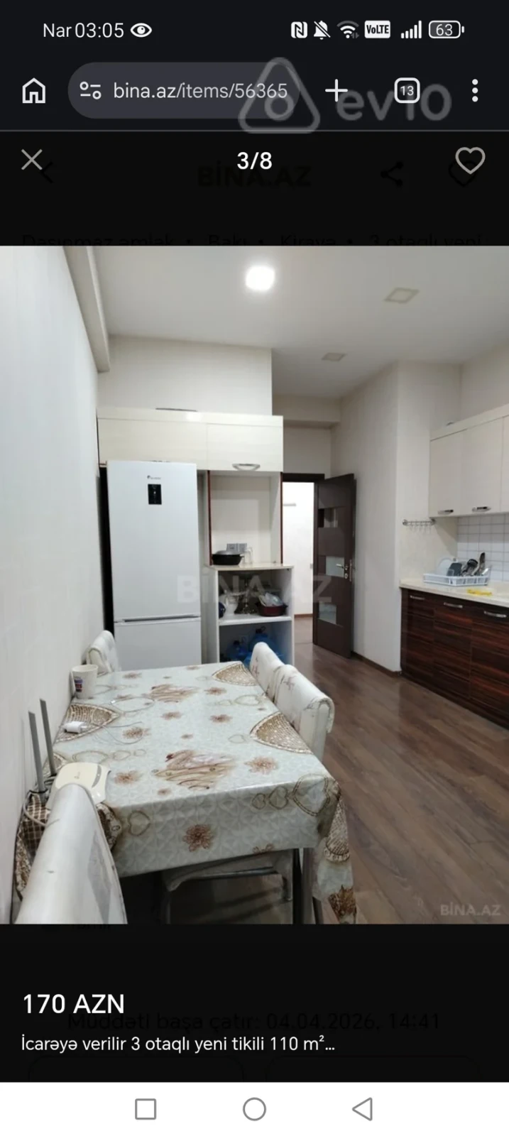 Kirayə verilir 3 otaqlı yeni tikili 110 m²