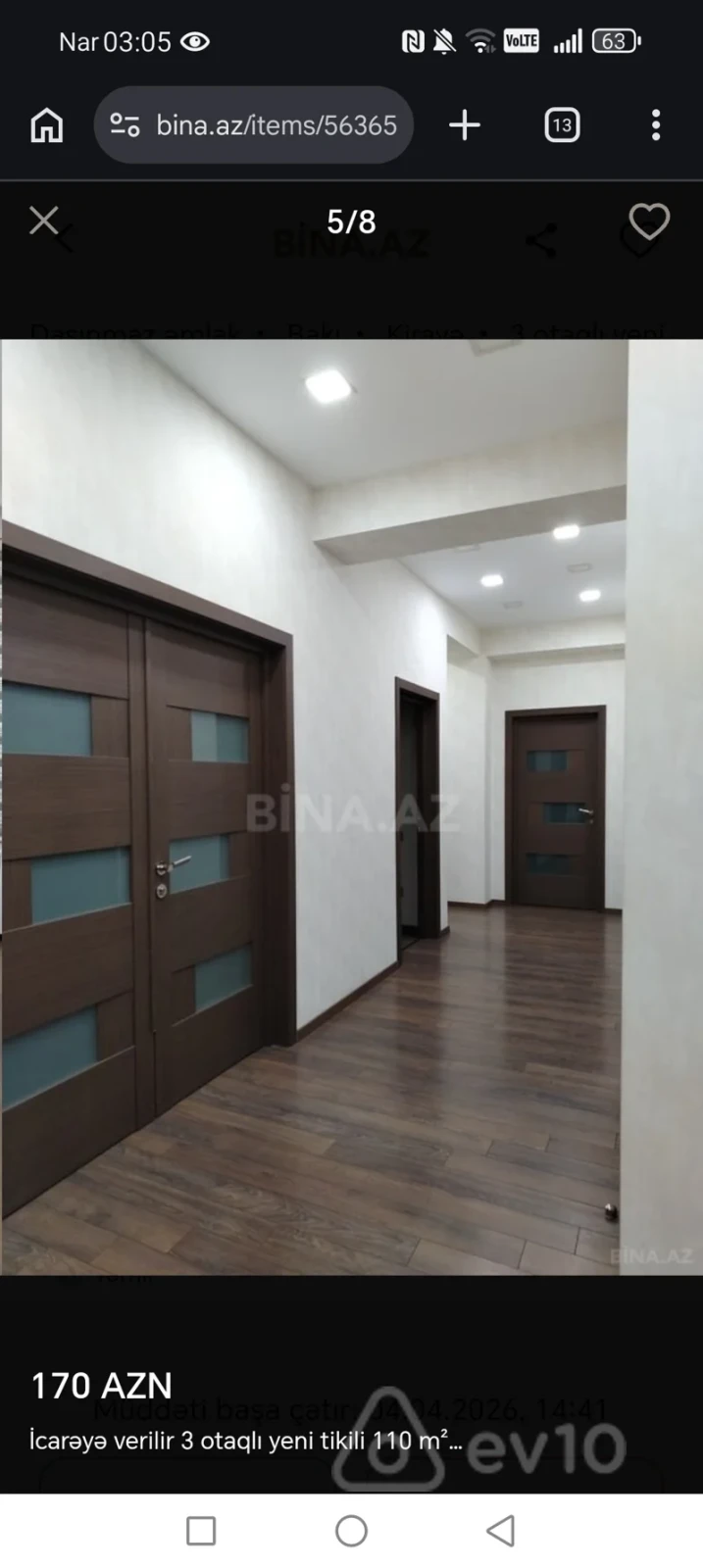Kirayə verilir 3 otaqlı yeni tikili 110 m²