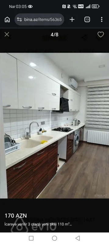Kirayə verilir 3 otaqlı yeni tikili 110 m²