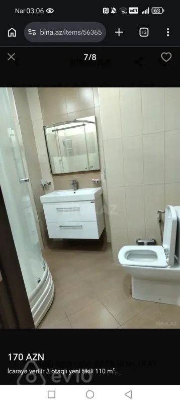 Kirayə verilir 3 otaqlı yeni tikili 110 m²