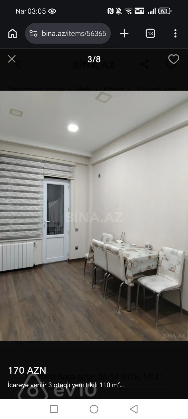 Kirayə verilir 3 otaqlı yeni tikili 110 m²