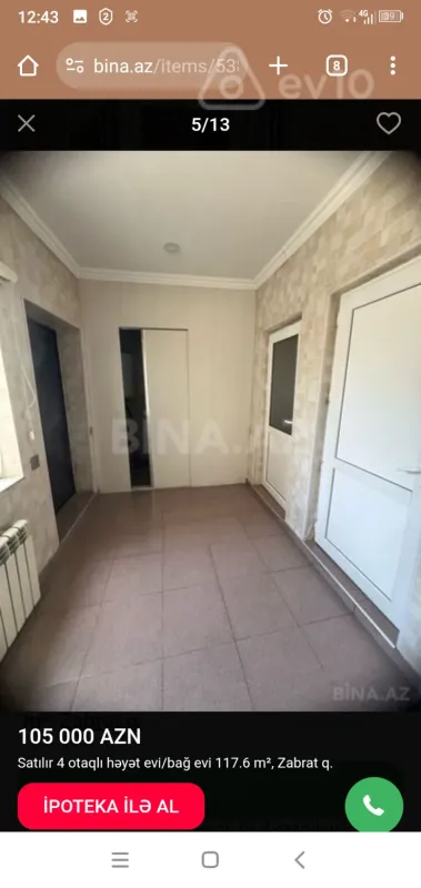 Satılır 4 otaqlı həyət evi 117 m²