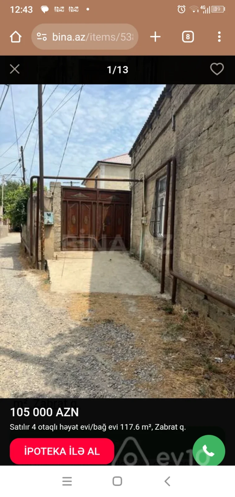 Satılır 4 otaqlı həyət evi 117 m²