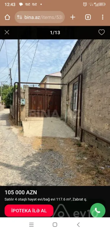 Satılır 4 otaqlı həyət evi 117 m²