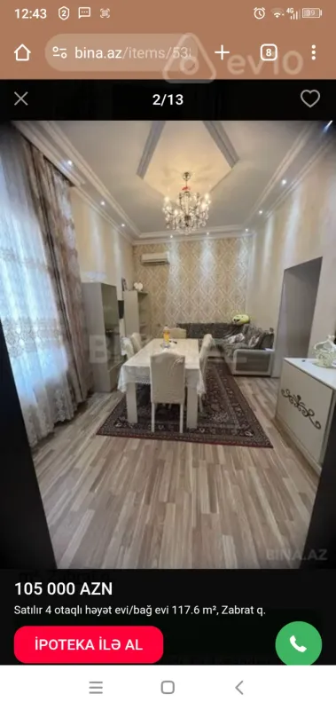 Satılır 4 otaqlı həyət evi 117 m²