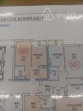 Satılır 1 otaqlı yeni tikili 44.3 m² — Bakı, Yasamal 1 otaq 44.30 m²