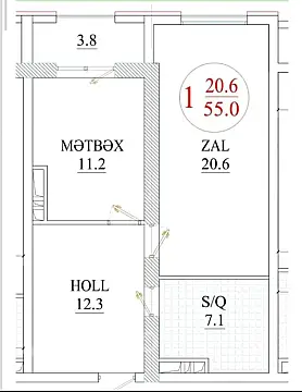 Satılır 1 otaqlı yeni tikili 55 m²