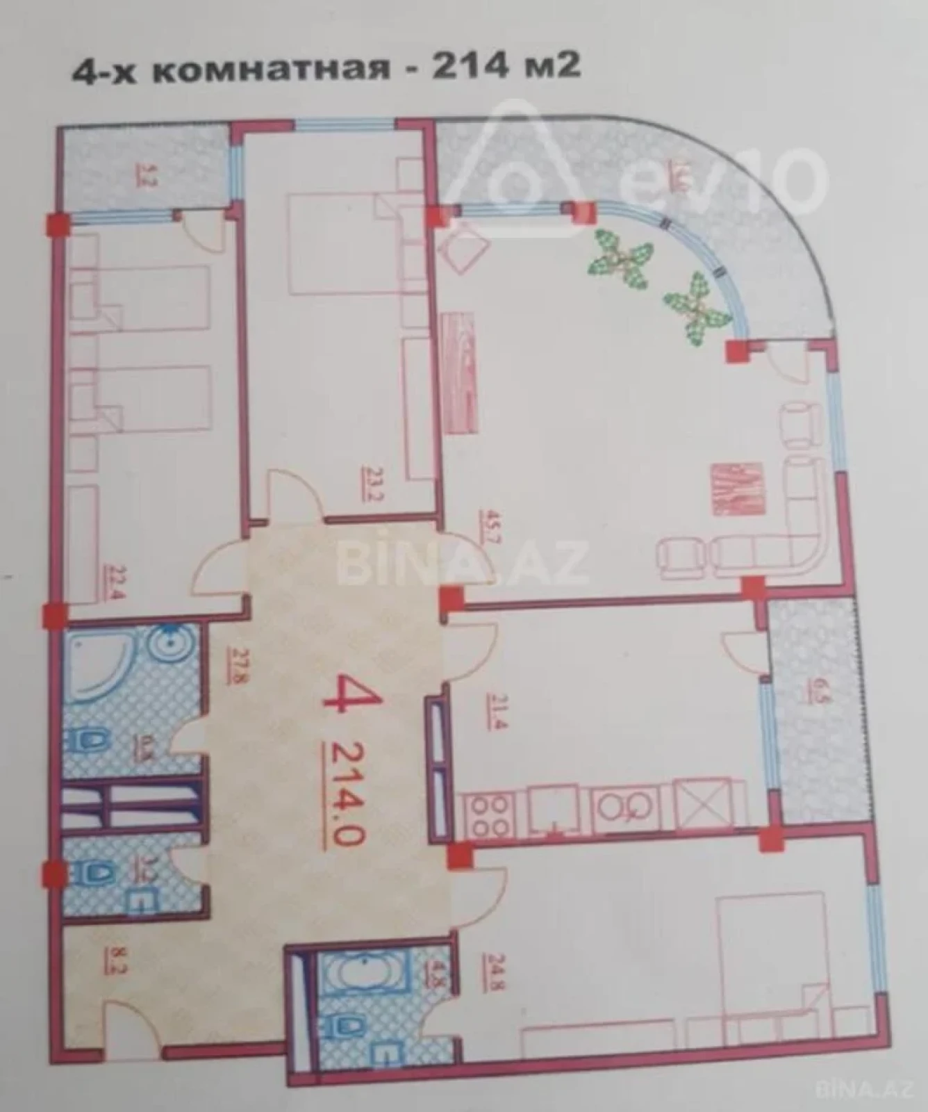 Satılır 4 otaqlı yeni tikili 214 m²