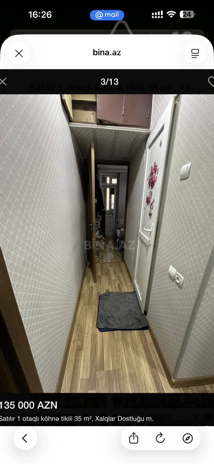 Satılır 2 otaqlı köhnə tikili 35 m²