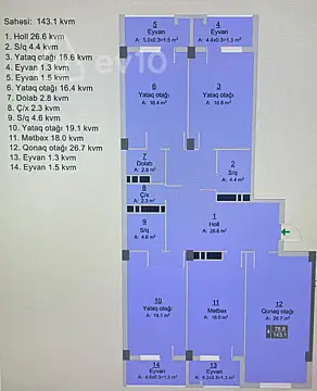 Kirayə verilir 4 otaqlı yeni tikili 143 m²