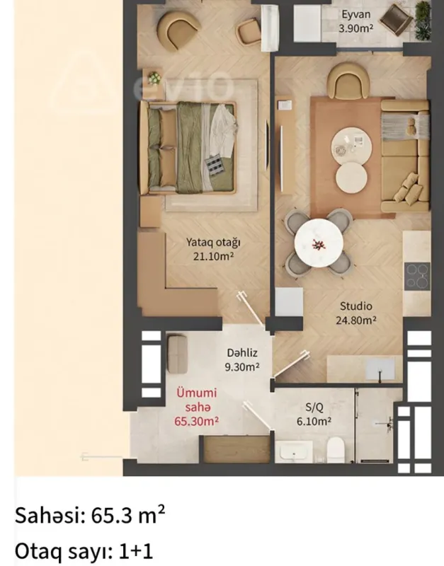 Satılır 2 otaqlı yeni tikili 65.3 m²