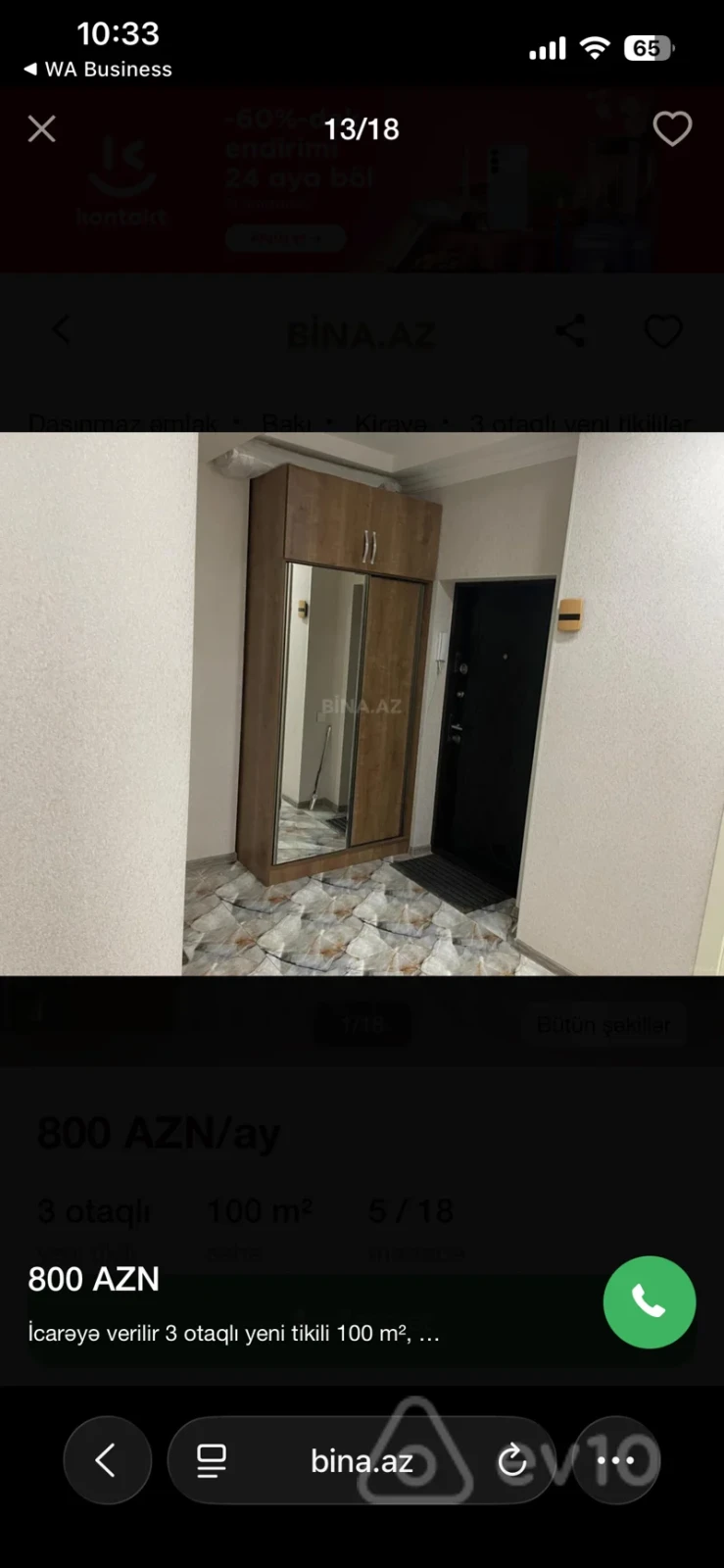 Kirayə verilir 3 otaqlı yeni tikili 100 m²