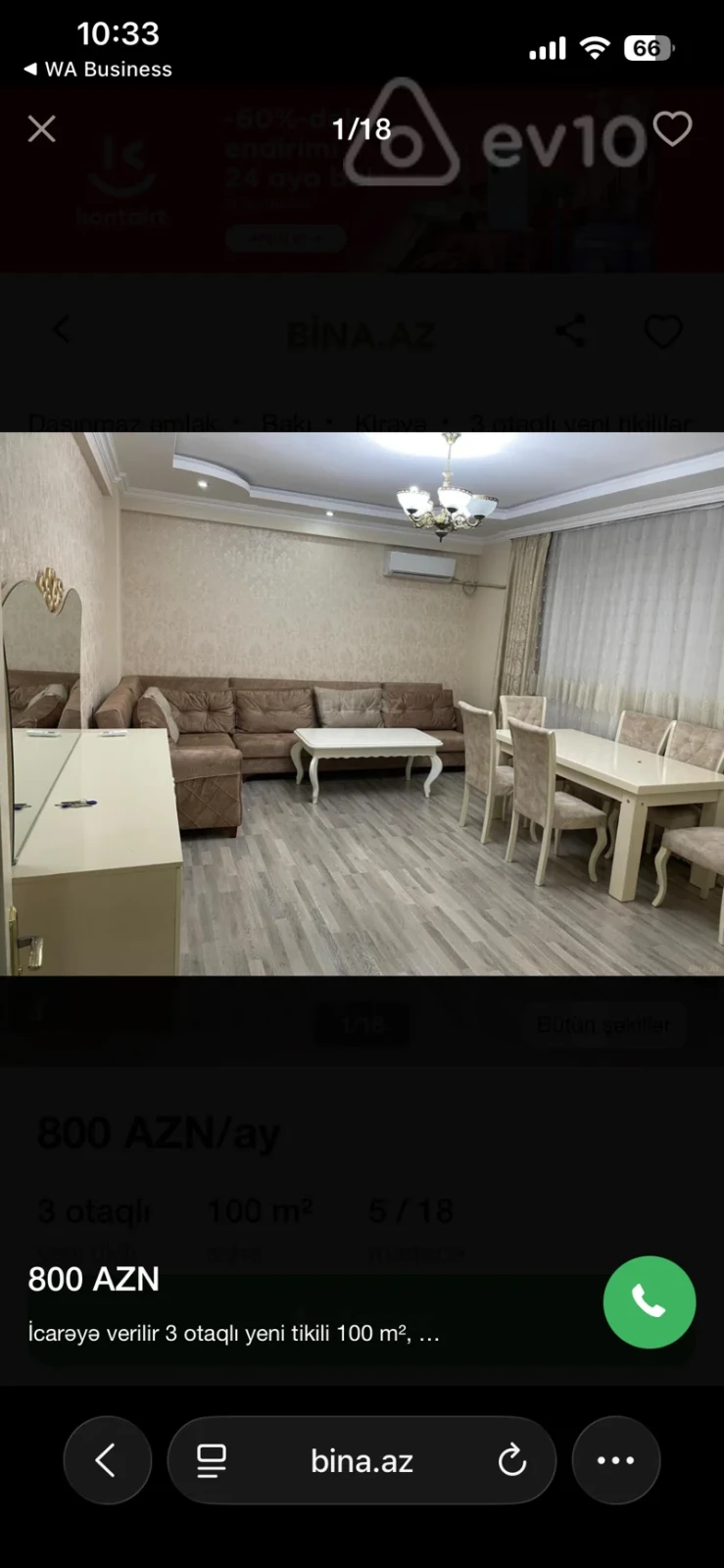 Kirayə verilir 3 otaqlı yeni tikili 100 m²