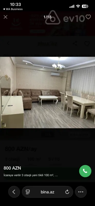 Kirayə verilir 3 otaqlı yeni tikili 100 m²