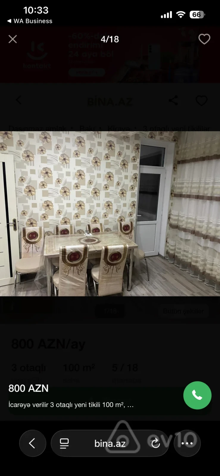 Kirayə verilir 3 otaqlı yeni tikili 100 m²