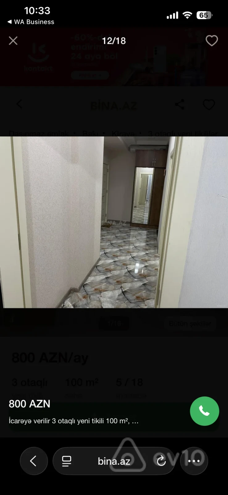 Kirayə verilir 3 otaqlı yeni tikili 100 m²