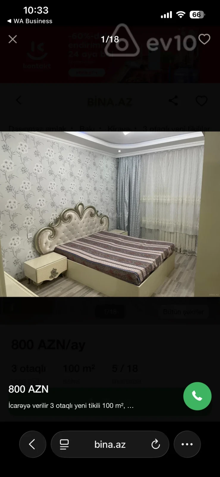 Kirayə verilir 3 otaqlı yeni tikili 100 m²