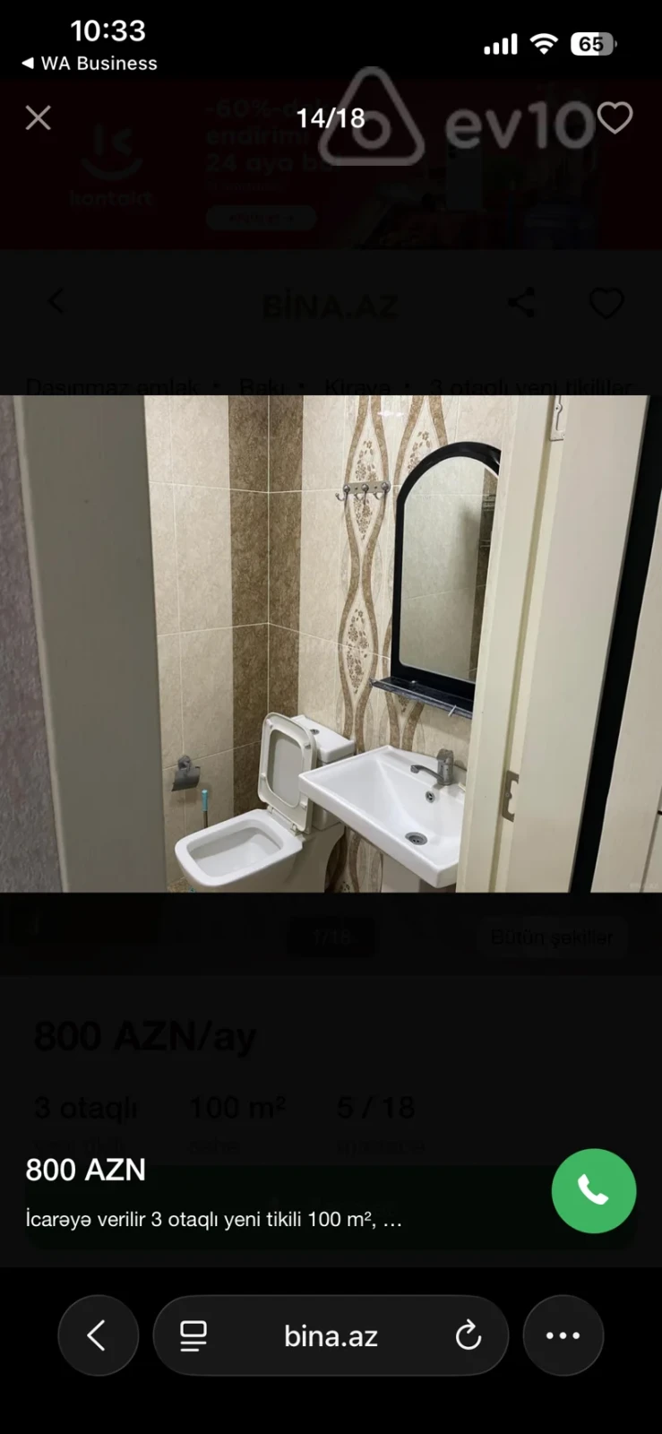 Kirayə verilir 3 otaqlı yeni tikili 100 m²