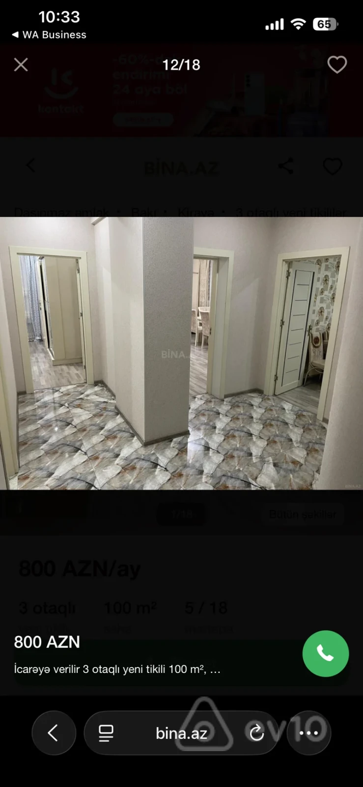 Kirayə verilir 3 otaqlı yeni tikili 100 m²