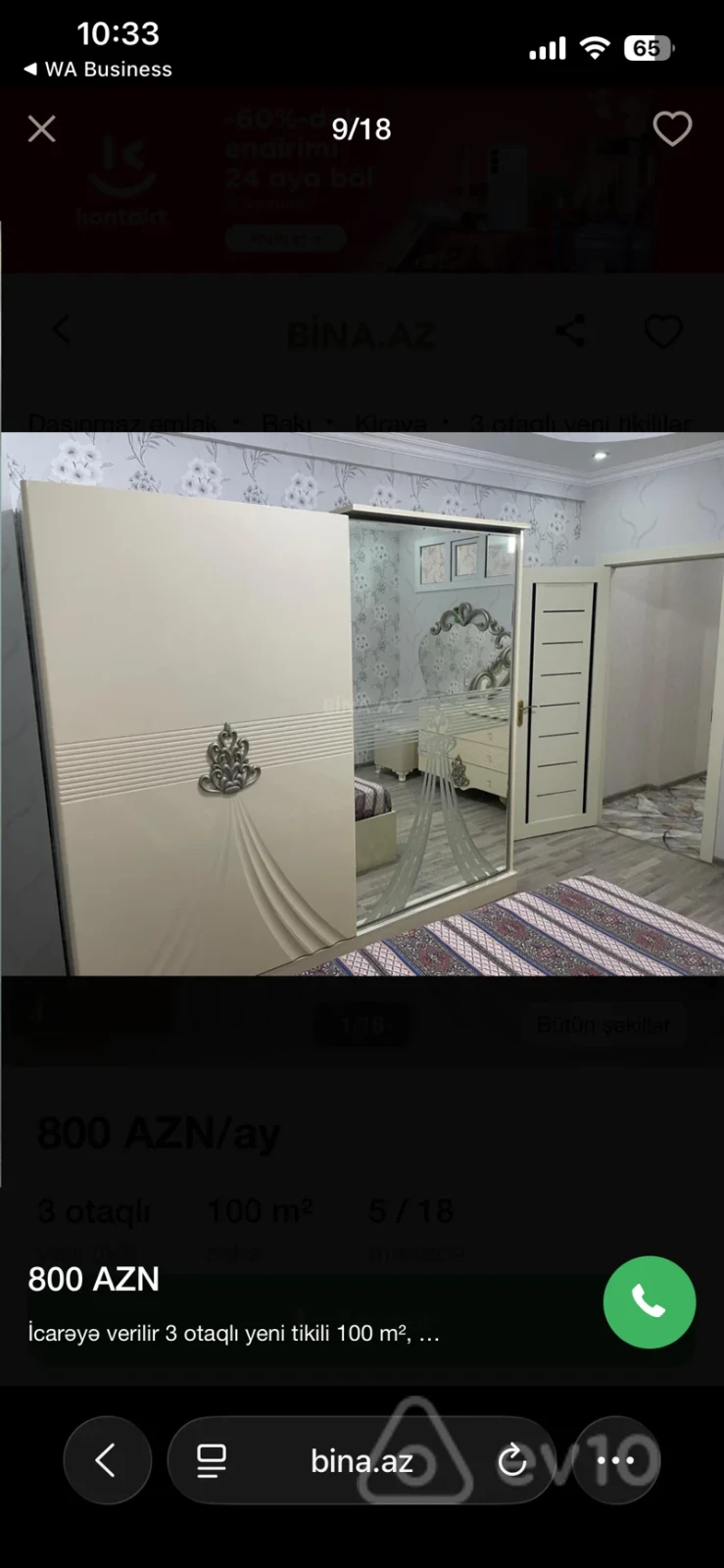 Kirayə verilir 3 otaqlı yeni tikili 100 m²