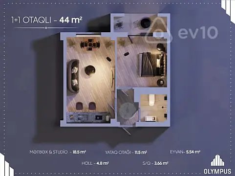 Satılır 1 otaqlı yeni tikili 44 m²