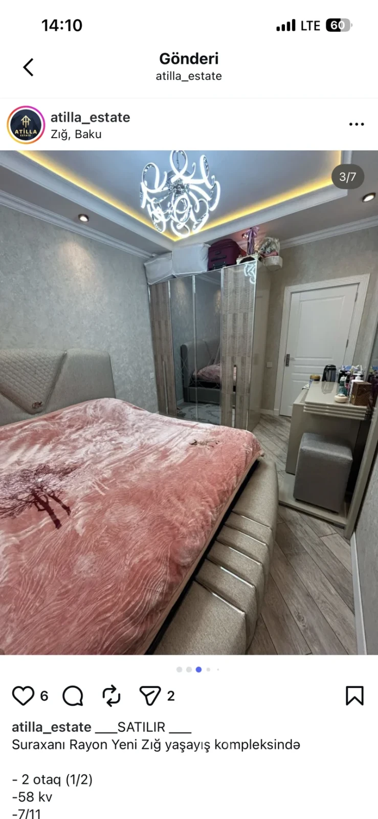 Kirayə verilir 2 otaqlı yeni tikili 70 m²