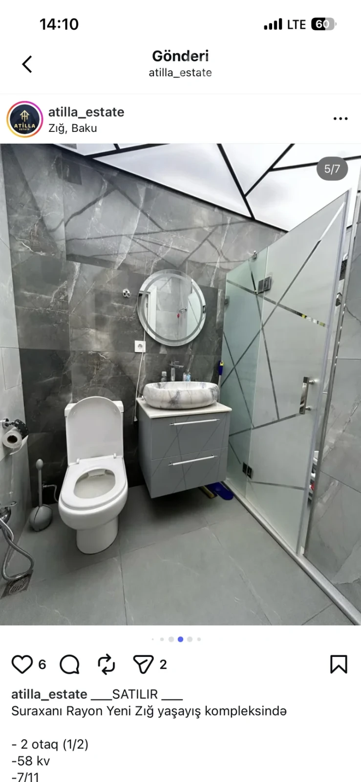 Kirayə verilir 2 otaqlı yeni tikili 70 m²