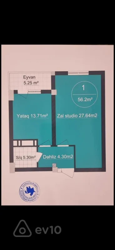 Satılır 2 otaqlı yeni tikili 56.2 m²