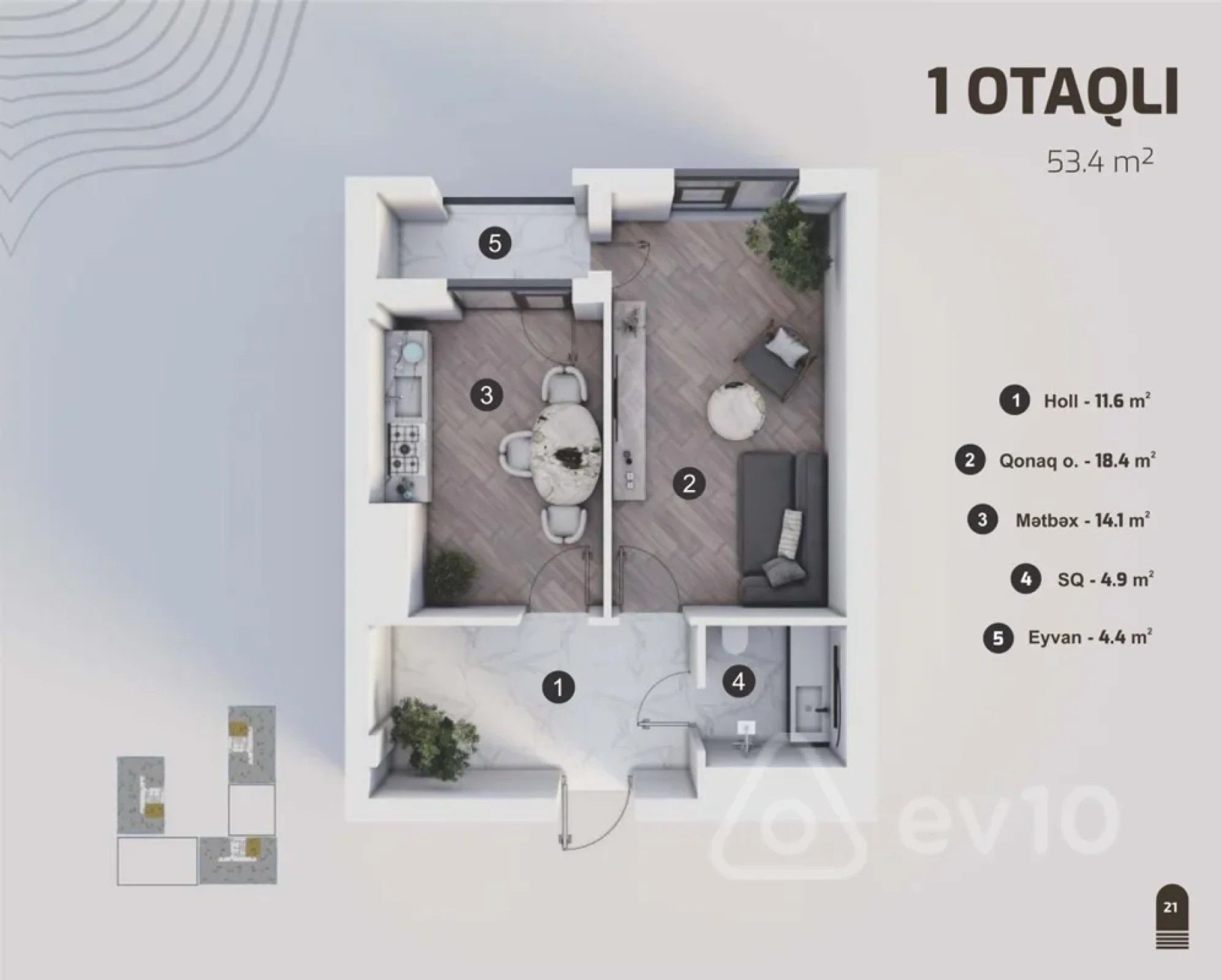 Satılır 2 otaqlı yeni tikili 53.4 m²