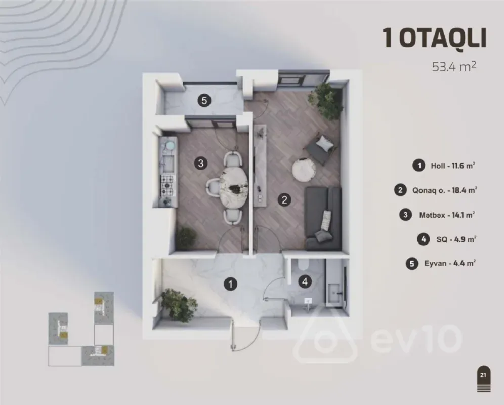 Satılır 2 otaqlı yeni tikili 53.4 m²
