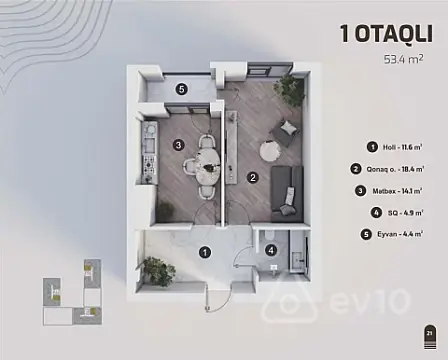 Satılır 2 otaqlı yeni tikili 53.4 m²