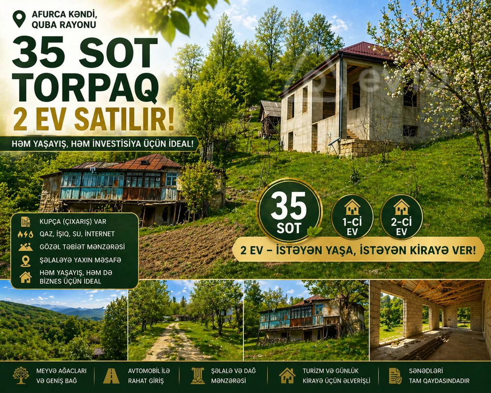 Satılır 3 otaqlı həyət evi 400 m² — Quba 3 otaq 400.00 m²