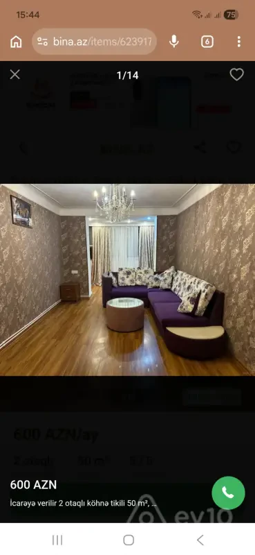 Kirayə verilir 2 otaqlı köhnə tikili 50 m²