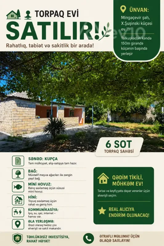 Satılır 2 otaqlı həyət evi 67 m²