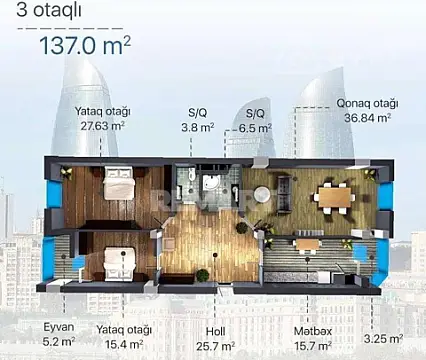 Satılır 3 otaqlı yeni tikili 137 m²