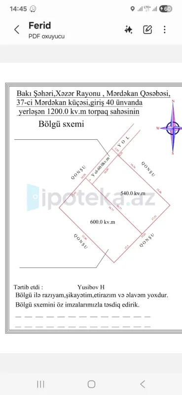 Satılır torpaq sahəsi 6 m²