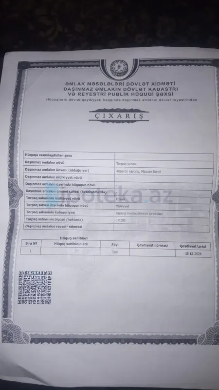 Satılır torpaq sahəsi