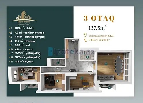Satılır 3 otaqlı yeni tikili 137 m²