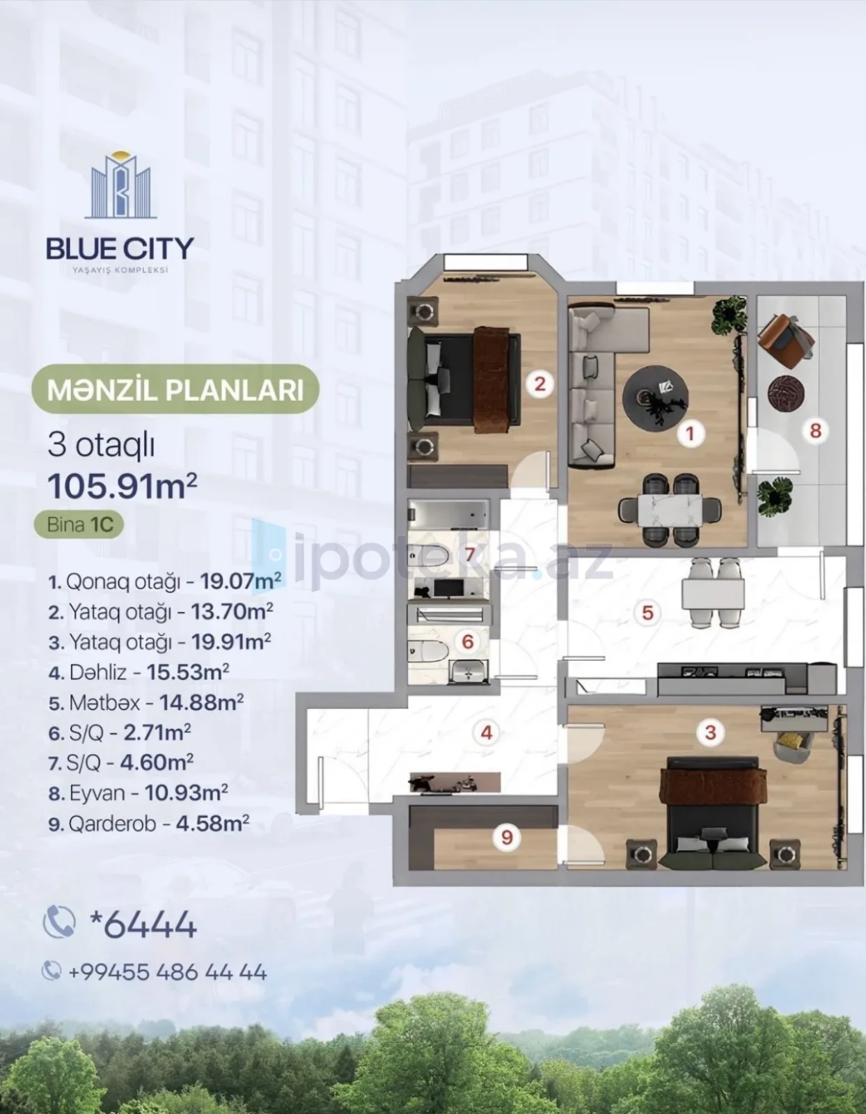 Satılır 3 otaqlı yeni tikili 105.91 m²