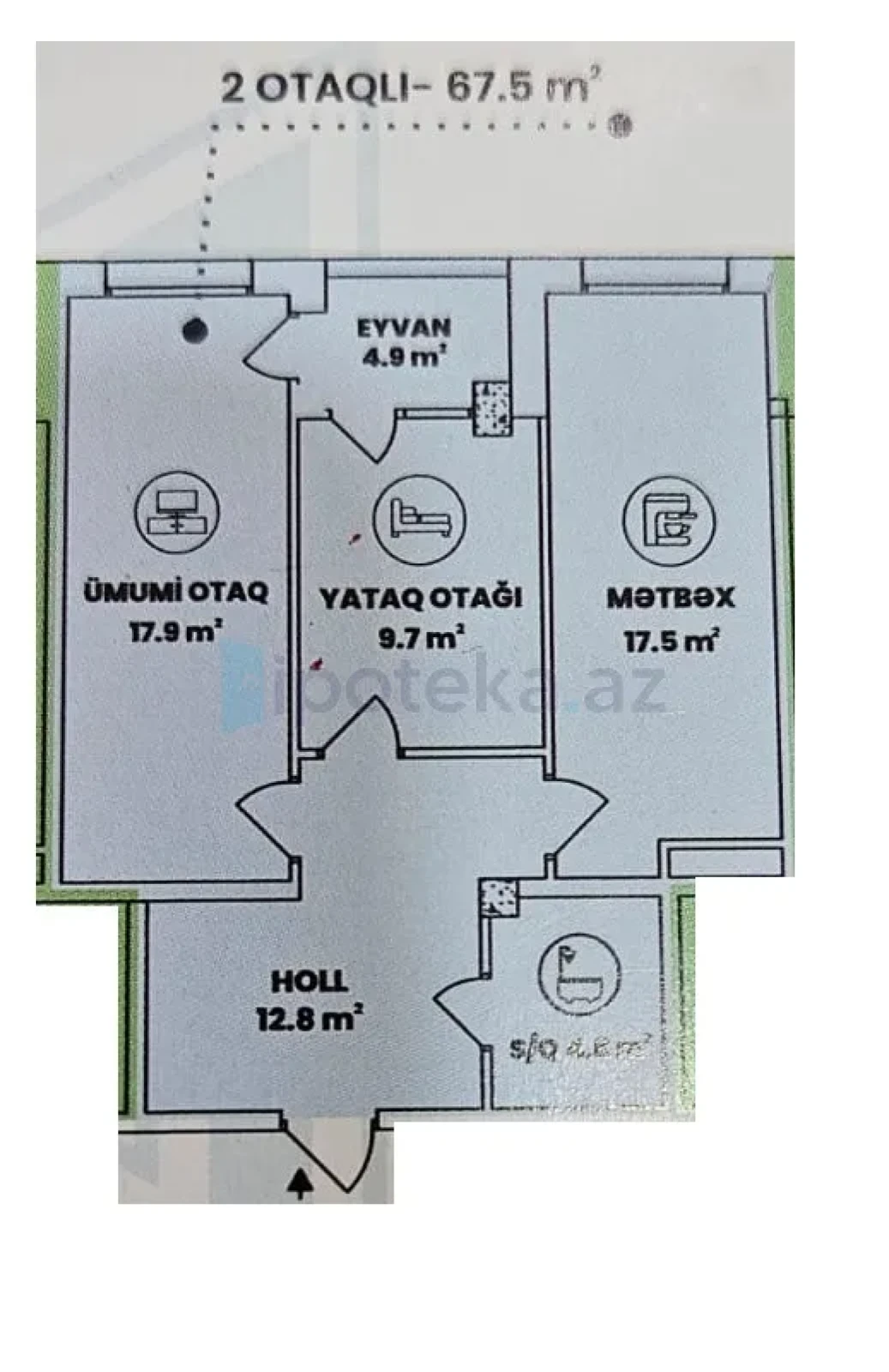 Satılır 2 otaqlı yeni tikili 67.5 m²