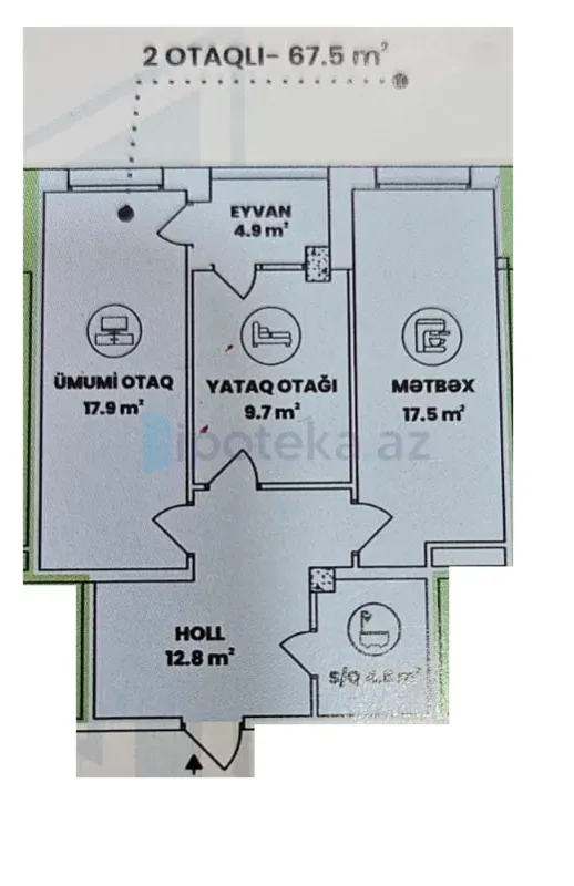 Satılır 2 otaqlı yeni tikili 67.5 m²