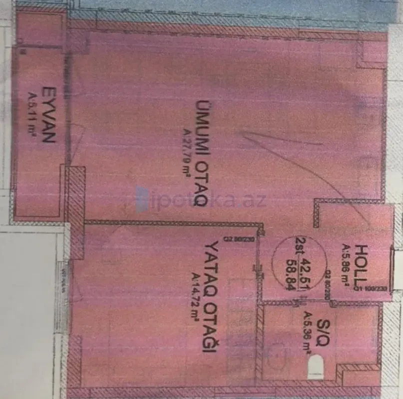 Satılır 2 otaqlı yeni tikili 58.84 m²
