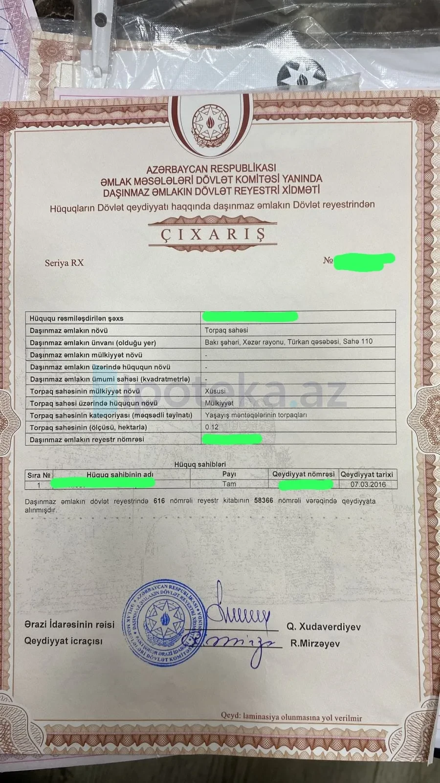 Satılır torpaq sahəsi