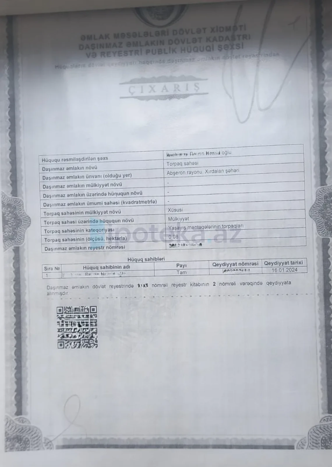 Satılır torpaq sahəsi