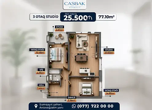 Satılır 2 otaqlı yeni tikili 77.1 m² — Bakı 2 otaq 77.10 m²